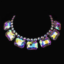 Load image into Gallery viewer, 2024 New Fashion Square Crystal AB Color Necklace Set for Women Shiny Red Rhinestone Stud Earrings Bridal Wedding Jewelry Set