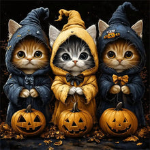 Load image into Gallery viewer, Huacan Halloween Diamond Painting 5D DIY Pumpkin Cats Diamond Mosaic Full Square Round Animal Art New Arrivals