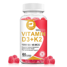 Load image into Gallery viewer, Vitamin D3 K2 Gummies - Supports Healthy Bone, Heart & Calcium Absorption, & Immune Health - Plant Based, Non-GMO