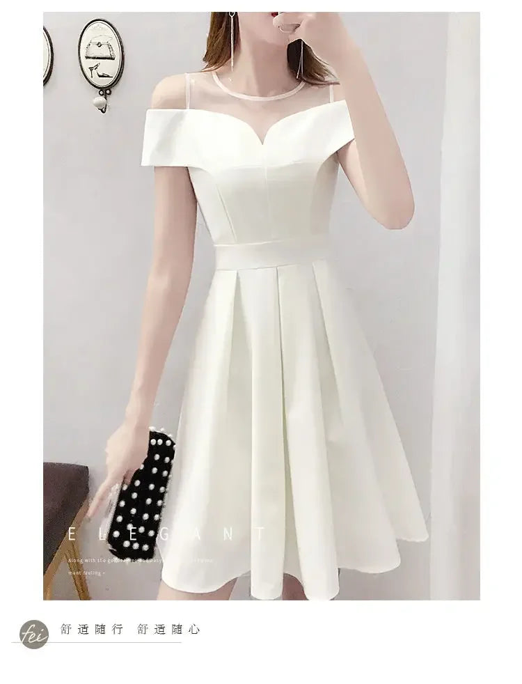 Women's Clothing White Off-Shoulder Dress New Summer Elegant Simple Style Slim Fit A-Line Midi Dress Fresh Chic Casual Fashion