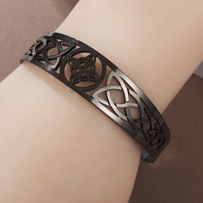 3pcs/set Witch Knot Cuff Bracelet Stainless Steel Pagan Witchcraft Symbol Magic Knot Good Luck Amulet Bangls Celtic Knot Jewelry