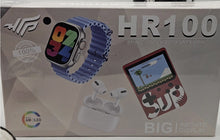 Load image into Gallery viewer, HR100 Smart Watch SUP, Multi Game Box with Accessories, Earbuds, Silicone Bands