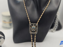 Load image into Gallery viewer, Vintage Native American Leather Bolo Tie With Turquoise Accents 925 Silver