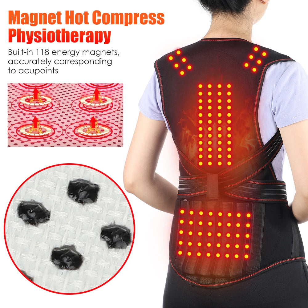 118 Tourmaline Magnetic Therapy Self Heating Shoulder Wrap Back Posture Corrector Belt Neck Massager Brace Acupoint Stimulator