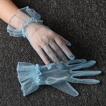 Load image into Gallery viewer, Women Short Tulle Gloves Sexy Lace Mittens Tulle Full Finger Gloves Lady Driving Glove Transparent Mittens Wedding Bridal Gloves