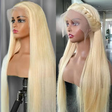 Load image into Gallery viewer, #613 Blonde Color Straight Transparent Lace Frontal Human Hair Wigs13x6 Lace Frontal Wigs For Women With Baby Hair 180% Density