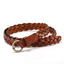 Load image into Gallery viewer, Women Leather Belt Waist Bands with Round Gold Buckle Braided Dress Belt Casual Thin Belt For Student Ladies Clothes Accessories