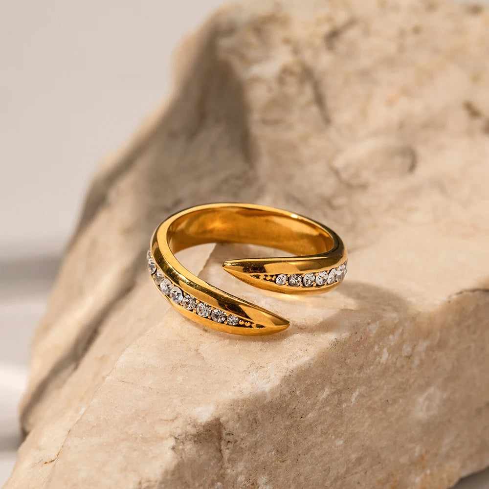 Youthway New Stainless Steel White Rhinestone Open Ring Women Metal Vintage Trendy Stylish Finger Jewelry Gala Gift