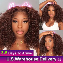 Load image into Gallery viewer, Colored Burgundy Lace Front Wig Bob Wig Human Hair Deep Wave Glueless Wigs Human Hair Red 99J Curly Lace Front Human Hair Wigs