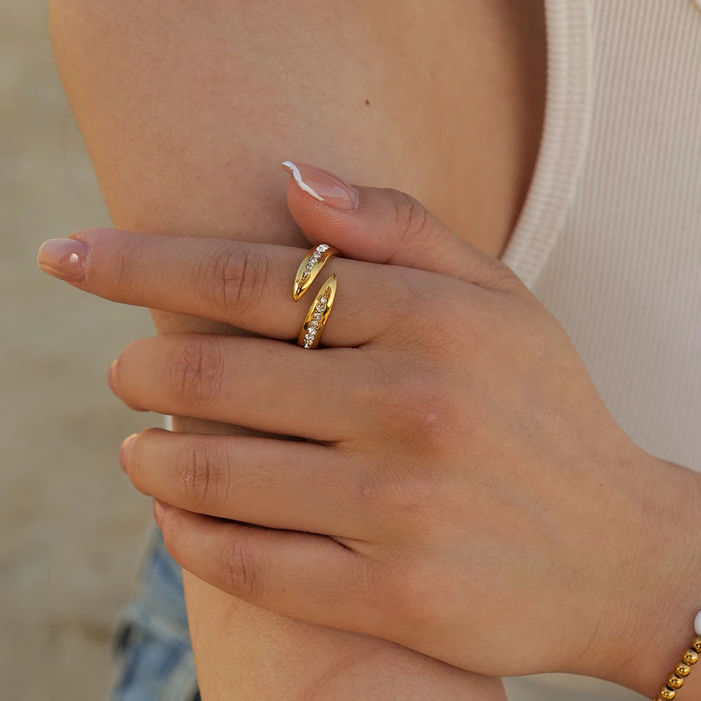 Youthway New Stainless Steel White Rhinestone Open Ring Women Metal Vintage Trendy Stylish Finger Jewelry Gala Gift