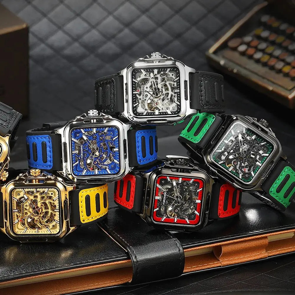 Men's Mechanical Automatic Watches for Men Luxury Top Brand Hollow Square Male Wristwatches Skeleton Waterproof Reloj Hombre