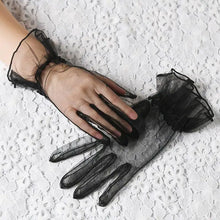 Load image into Gallery viewer, Women Short Tulle Gloves Sexy Lace Mittens Tulle Full Finger Gloves Lady Driving Glove Transparent Mittens Wedding Bridal Gloves