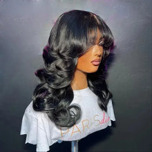 Load image into Gallery viewer, Body Wave human hair wigs With Bangs Full Machine Made Wig Cheap Brazilian Hair Wigs Short Bob 3x1 HD Lace Wigs for Women Choice