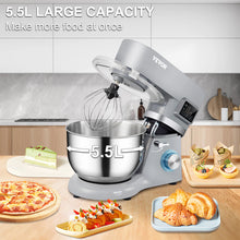 Load image into Gallery viewer, VEVOR Stand Mixer 660W Electric Dough Mixer with 6 Speeds LCD Screen Timing 5.8 Qt Stainless Steel Bowl Dough Hook Flat Beater