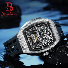 Load image into Gallery viewer, Men Mechanical Winding Watch Montre Homme 2024 New BRUBOSES 5ATM Water Resistant Luminous Tonneau Quartz Wristwatch WIth Diamond