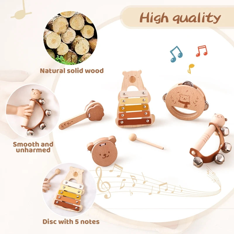 Wooden Baby Montessori Toys Musical Rattle Instruments Xylophone Percussion Sensory Rattle Toys Educational for Baby Toys Gifts