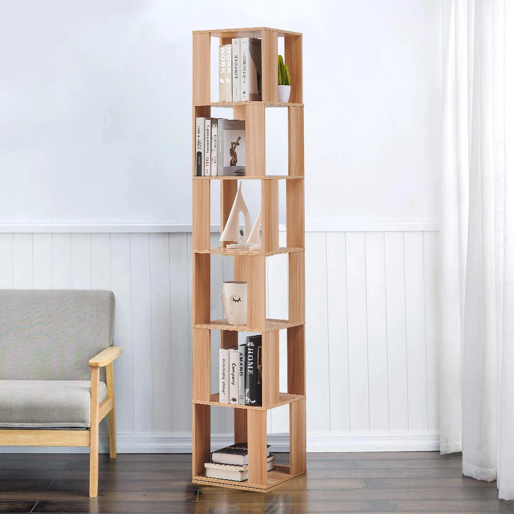 190cm Rotatable 6 Tier Slim Bookcase Corner Cabinet Shelf Living Room Bedroom BookShelf