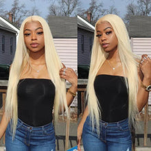 Load image into Gallery viewer, #613 Blonde Color Straight Transparent Lace Frontal Human Hair Wigs13x6 Lace Frontal Wigs For Women With Baby Hair 180% Density