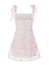 Load image into Gallery viewer, Women Summer Casual Dress Floral Print Tie-Up Shoulder Strap Mini Dress Fashion Double Layer Backless Cami Dress