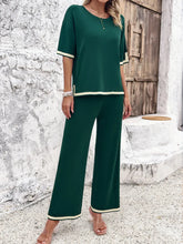 Load image into Gallery viewer, High Quality Elegant Women Clothing 2024 Temperament Casual Solid Color Knitted Shite Sleeved Suit Sweatpants Wide Leg Pants Y2k