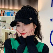 Load image into Gallery viewer, Women Hats 2022 New Autumn Winter Warm Rabbit Knitted Hats Outdoor Sports Golf Ponytail Hat Baseball Caps Empty Top Caps 1PC