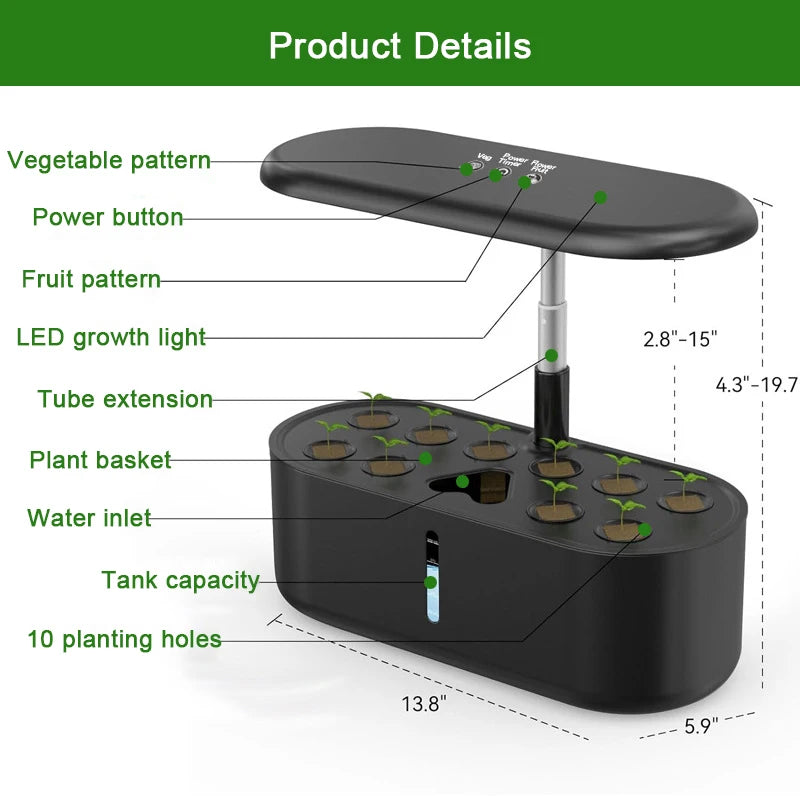 Intelligent Hydroponic Growing System Indoor Planting Machine Garden Plant Vegetable Planter Pot Automatic Timer LED Growth Lamp