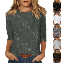 Load image into Gallery viewer, Female Clothing Delicate Fashion Shirts Floral Round Neck 3/4 Sleeves Printed Summer Women Pullover Daily Wear Vetement Femme
