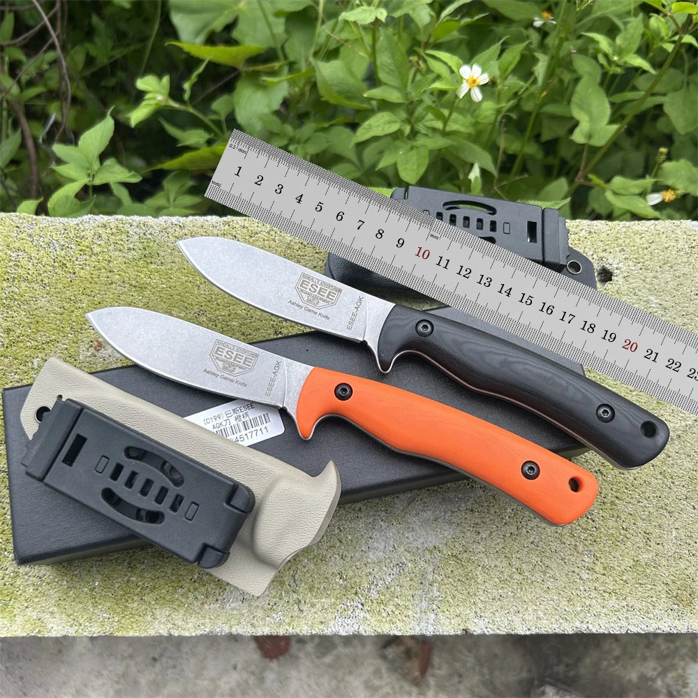 2 Styles ES-AGK-ES Washed Graphite Grey Flax Straight Knives Outdoor Camping Hiking Climbing Non Slip Knife Mountaineering EDC