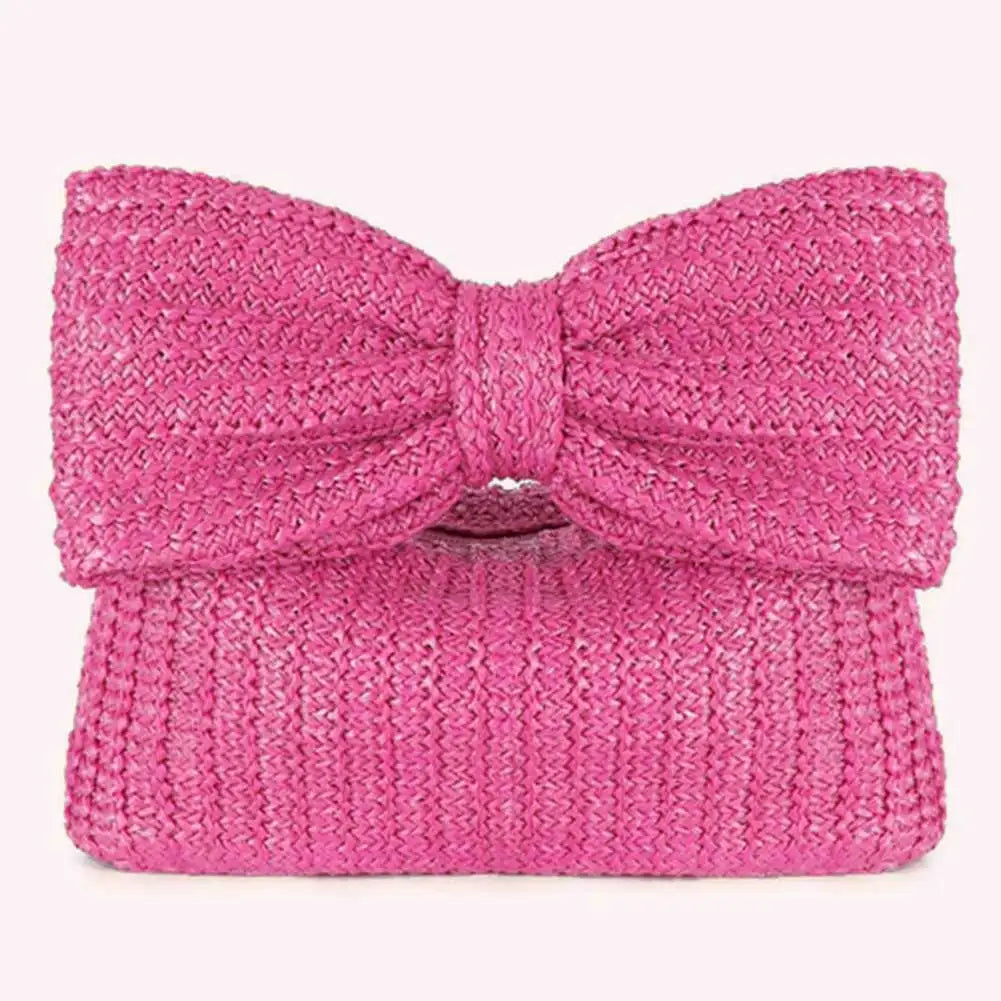 Women Weaving Clutch Bag Zipper Closure with Bow Simple Clutch Purse Versatile Female Party Wedding Bag