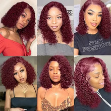 Load image into Gallery viewer, Colored Burgundy Lace Front Wig Bob Wig Human Hair Deep Wave Glueless Wigs Human Hair Red 99J Curly Lace Front Human Hair Wigs
