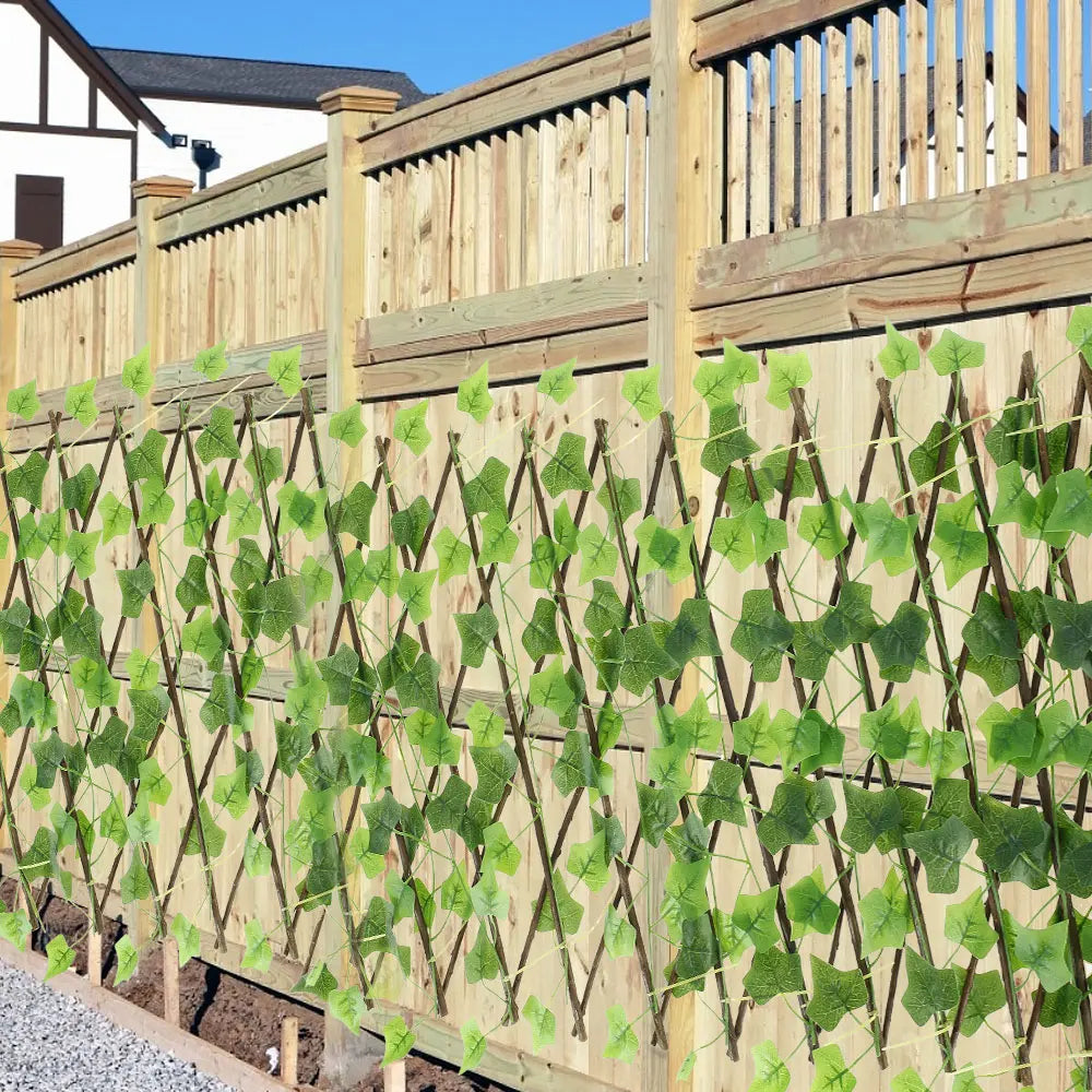 Garden Screening Expanding Trellis Artificial Leaf Privacy Fence Faux Plants Ivy Fence Artificial Faux Ivy Leaves Wooden Fence