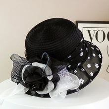 Load image into Gallery viewer, Fashion Hat Women Top Hat Elegant Organza Flower Wide Brim Sun Hat for Women Retro Style Party Banquet Accessory Foldable Beach