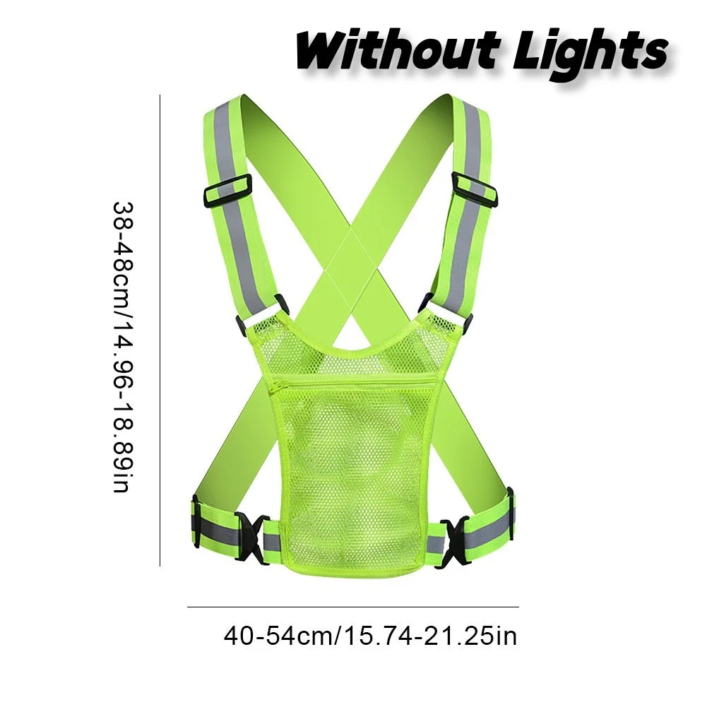 LED Running Vest USB Rechargeable Reflective Glowing Reflector Straps Adjustable Night Running Vest High Visibility Elastic Band