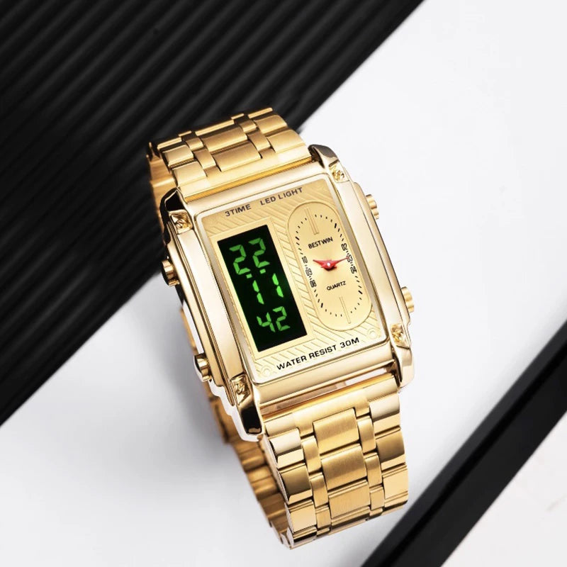 Wrist Watches For Men Top Brand Luxury Golden Men Watches Gold Big Male Wristwatch Man Square Golden Dial Relogio Masculino