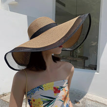 Load image into Gallery viewer, Women Sun Hat Big Eaves Waves Beach Cap Ladies Hat Big Brim Sun Visors UV Cut Bucket Panama Cap Foldable Straw Sunscreen Vintage