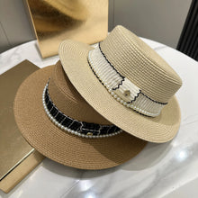Load image into Gallery viewer, Women's hat female Hepburn style straw hat spring and summer new flat top hat French retro sun hat net red same style straw hat