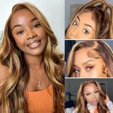 Load image into Gallery viewer, 13x6 Highlight Body Wave Lace Front Wig Human Hair 13x6 HD Transparent Lace Frontal Wig Remy For Black Women 180% Density