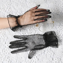 Load image into Gallery viewer, Women Short Tulle Gloves Sexy Lace Mittens Tulle Full Finger Gloves Lady Driving Glove Transparent Mittens Wedding Bridal Gloves
