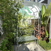 Load image into Gallery viewer, Garden arch bench, decorative wrought iron arch with seat, suitable for climbing plants and outdoor wedding arch