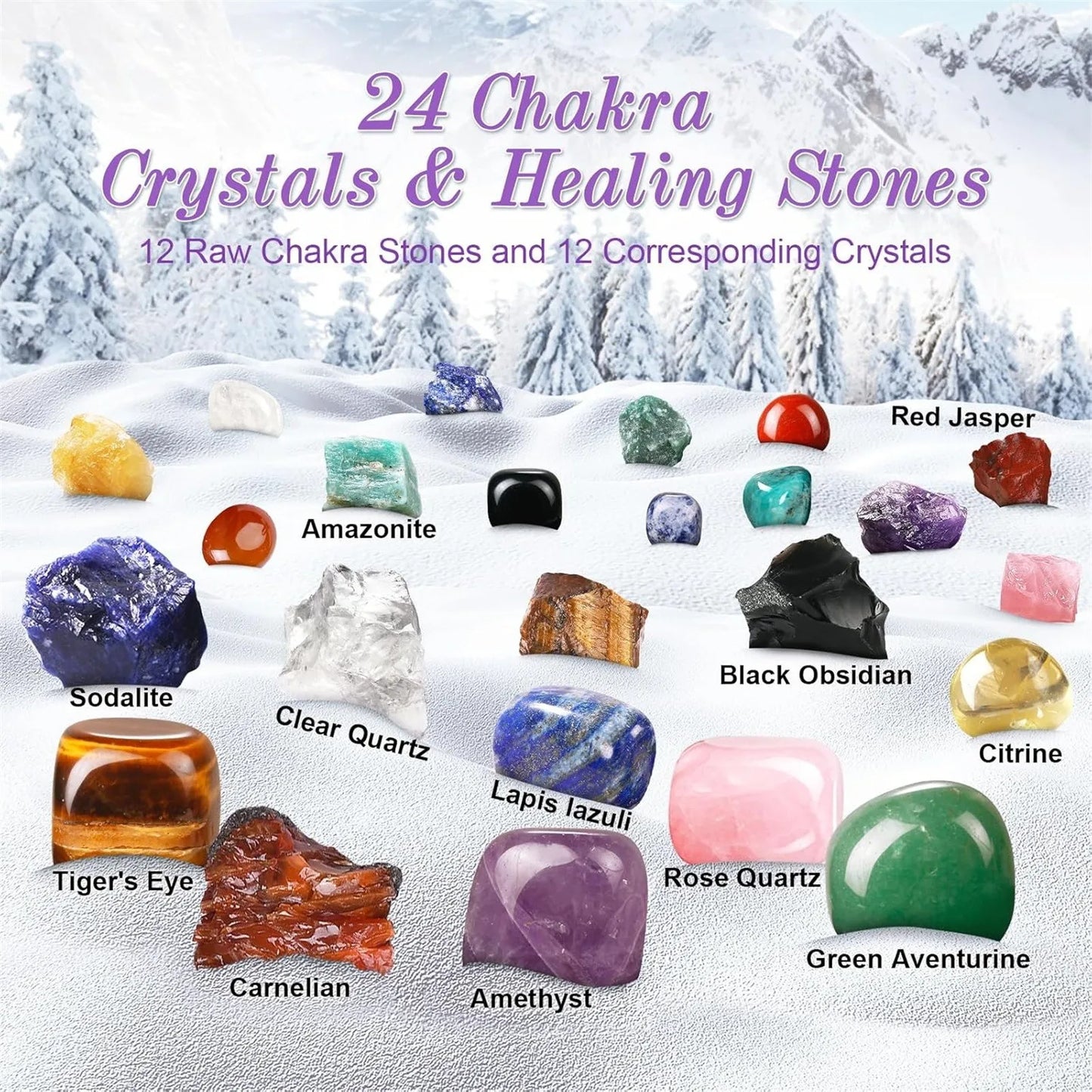 24pc Advent Calendar Crystals 24 Days Crystals Healing Stones Christmas Countdown Calendar Natural Stones Crystals Journey