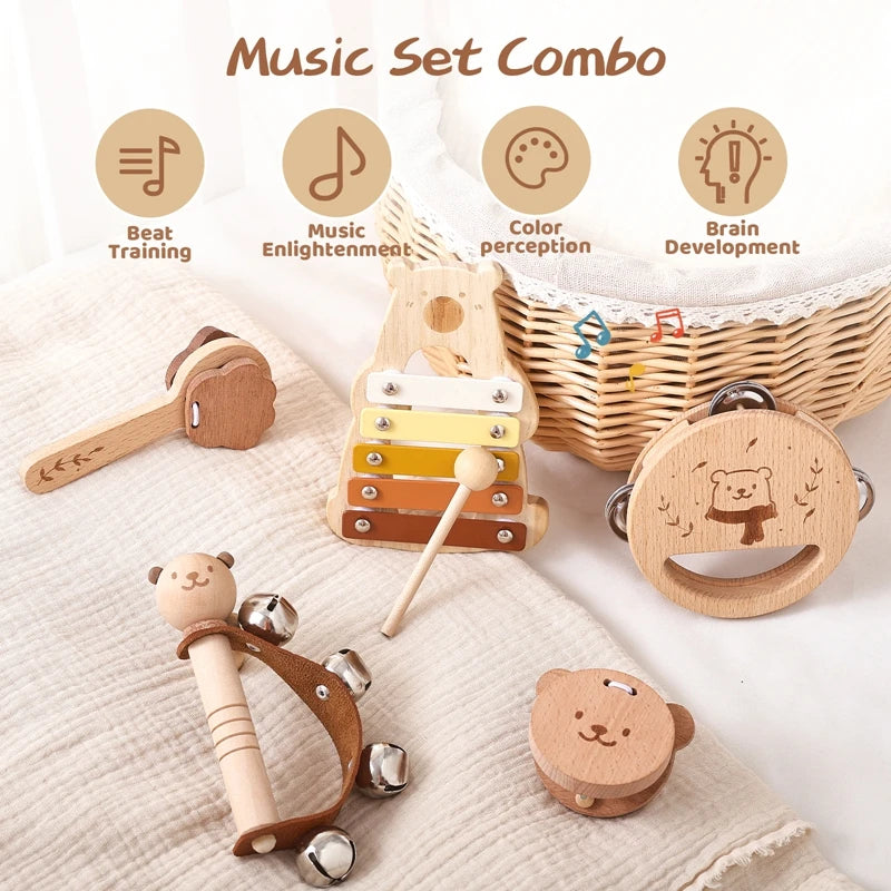 Wooden Baby Montessori Toys Musical Rattle Instruments Xylophone Percussion Sensory Rattle Toys Educational for Baby Toys Gifts