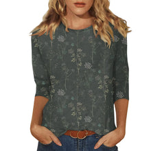 Load image into Gallery viewer, Female Clothing Delicate Fashion Shirts Floral Round Neck 3/4 Sleeves Printed Summer Women Pullover Daily Wear Vetement Femme