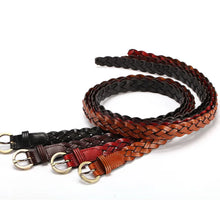Load image into Gallery viewer, Women Leather Belt Waist Bands with Round Gold Buckle Braided Dress Belt Casual Thin Belt For Student Ladies Clothes Accessories