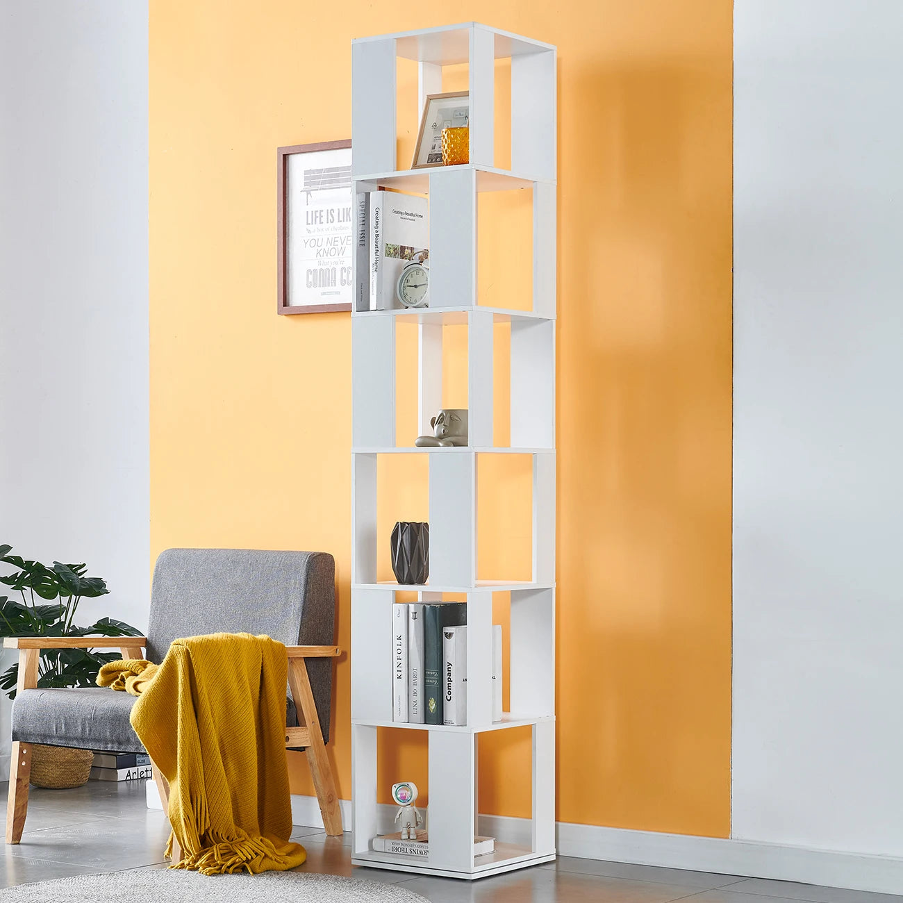 190cm Rotatable 6 Tier Slim Bookcase Corner Cabinet Shelf Living Room Bedroom BookShelf