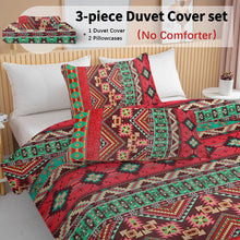 Load image into Gallery viewer, 3pc Red and Green Pattern Printed Bedding Set Bohemian Style Quilt Cover with Zipper Closure 1 Duvet Cover and 2 Pillowcases