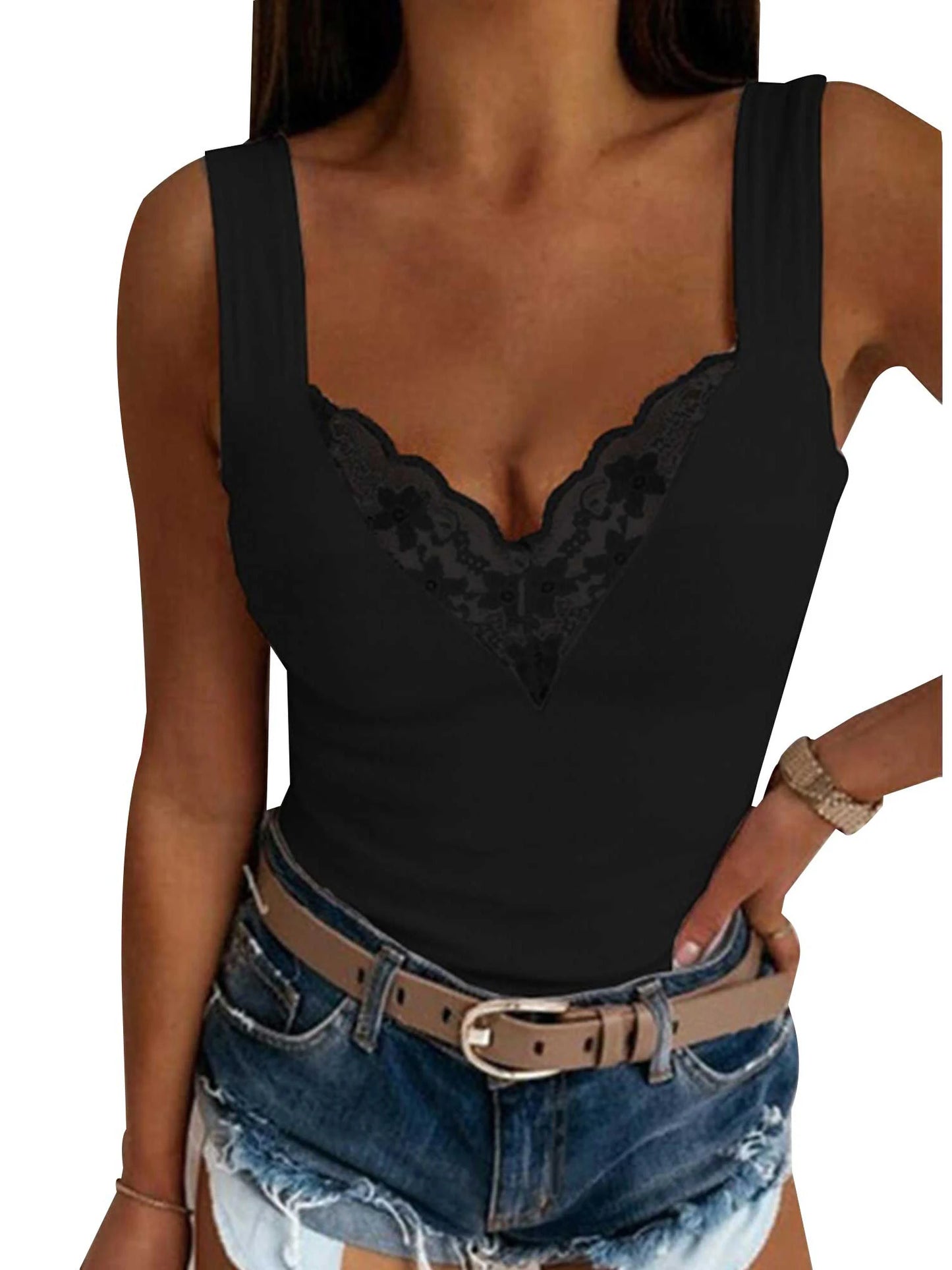 Women's Clothing Sexy Lace Tank Top For Ladies Autumn Basis Sleeveless Vest Pullover Y2K Tops Elegant Female T-shirts Tees