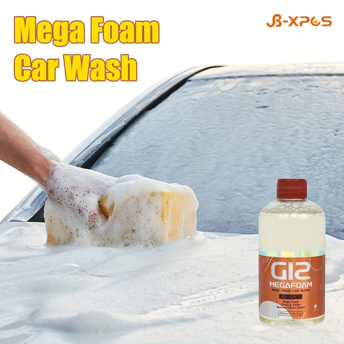 Mega Foam Car Wash Soap - High-Concentrated Foam Wash For Cars - Natural Citrus Scent, Non-Streaking, Safe For All Surfaces, 30% Active Ingredients For Superior Cleaning And Lubrication, Phosphate-Free, Neutral PH Formula