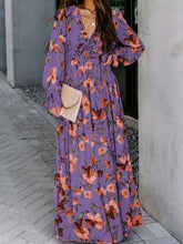 Load image into Gallery viewer, Romantic Floral Print Maxi Dress - Flowy Pleats & Modest V-Neck - Versatile Long Sleeves for Vacation Style - Womens Clothing