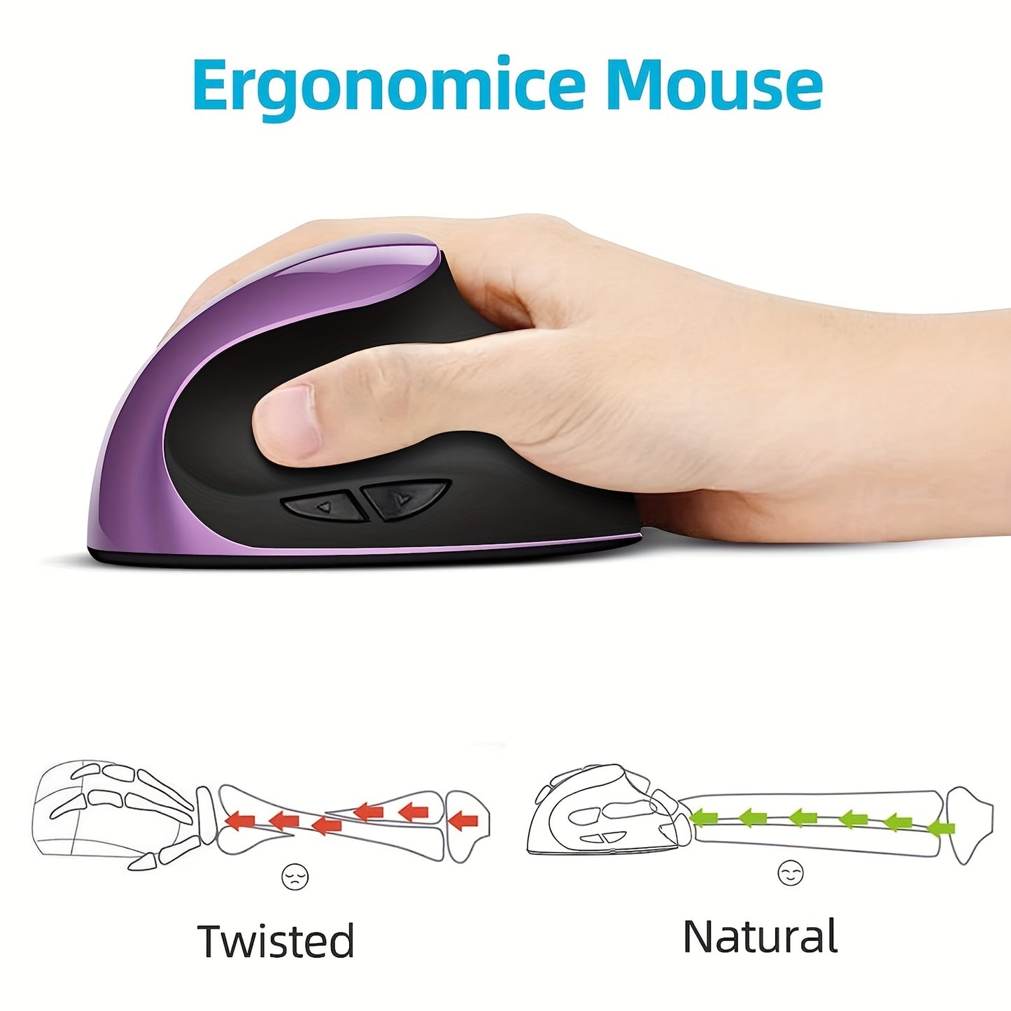 Ergonomic Mouse, Rechargeable Vertical Wireless Mouse Small Right Handed Computer Wireless Mouse for Laptop, Desktop, PC Purple