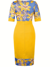 Load image into Gallery viewer, Chic Striped & Floral Print Bodycon Dress - Fashionable Figure-Hugging Style - Flattering Crew Neck & Short Sleeves - Perfect for Spring & Summer Wardrobe - Womens Clothing